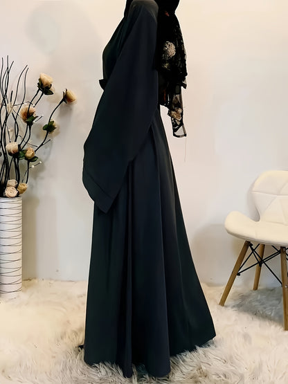 Elegant långärmad Abaya, enfärgad, icke-stretch,  , vår/sommar/höst.