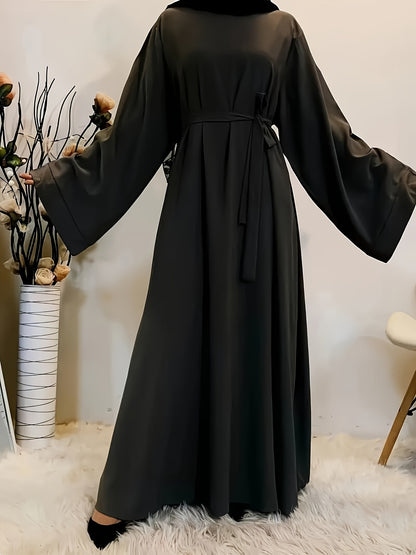 Elegant långärmad Abaya, enfärgad, icke-stretch,  , vår/sommar/höst.