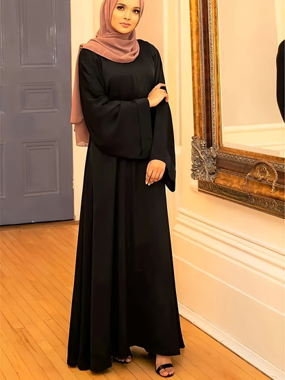 Elegant långärmad Abaya, enfärgad, icke-stretch,  , vår/sommar/höst.