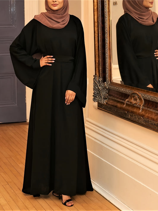 Elegant långärmad Abaya, enfärgad, icke-stretch,  , vår/sommar/höst.