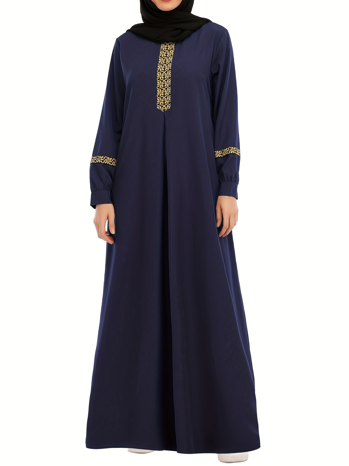 Abaya för muslimska kvinnor, med eleganta kanter.